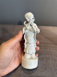 A pair of Chinese white-glazed figures and two Dehua blanc de Chine figures, Dehua 德化 and Xuande mark, 18th C. and later