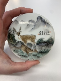 Two Chinese Dehua blanc de Chine Buddha and Wenchang figures, a seal paste covered box, a vase and an iron-red-glazed boy, Qianlong mark, 19/20th C.