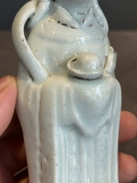 A pair of Chinese white-glazed figures and two Dehua blanc de Chine figures, Dehua 德化 and Xuande mark, 18th C. and later