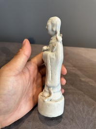 A pair of Chinese white-glazed figures and two Dehua blanc de Chine figures, Dehua 德化 and Xuande mark, 18th C. and later