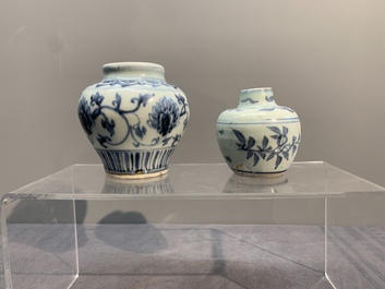 Two Chinese blue and white bowls, two jarlets and two ewers, Ming