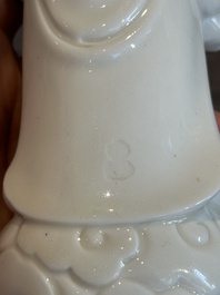 A pair of Chinese white-glazed figures and two Dehua blanc de Chine figures, Dehua 德化 and Xuande mark, 18th C. and later