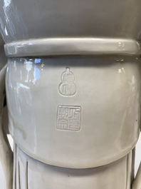 A large Chinese Dehua blanc de Chine figure of Weituo, He Chaozong 何朝宗 and Dehua 德化 mark, 20th C.