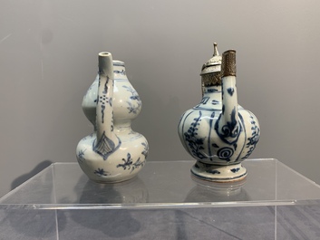 Two Chinese blue and white bowls, two jarlets and two ewers, Ming