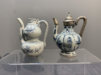 Two Chinese blue and white bowls, two jarlets and two ewers, Ming
