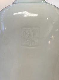 Two Chinese Dehua blanc de Chine Buddha and Wenchang figures, a seal paste covered box, a vase and an iron-red-glazed boy, Qianlong mark, 19/20th C.