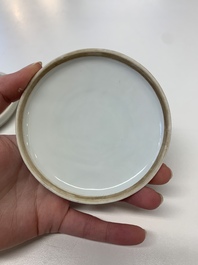 Two Chinese Dehua blanc de Chine Buddha and Wenchang figures, a seal paste covered box, a vase and an iron-red-glazed boy, Qianlong mark, 19/20th C.