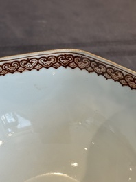 A Chinese famille rose octagonal eggshell bowl with figural design, Qianlong mark, 20th C.