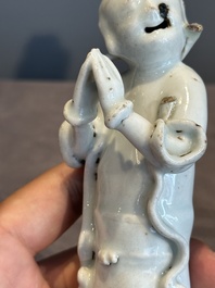 A pair of Chinese white-glazed figures and two Dehua blanc de Chine figures, Dehua 德化 and Xuande mark, 18th C. and later