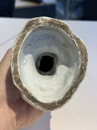 Two Chinese Dehua blanc de Chine figures of Guanyin and Shoulao and a pair of Buddhist lions, He Chaozong 何朝宗 mark, 18/19th C.