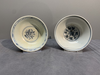 Two Chinese blue and white bowls, two jarlets and two ewers, Ming