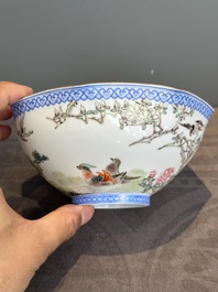 A varied collection of eight Chinese famille rose eggshell bowls, Jingdezhen mark, 20th C.