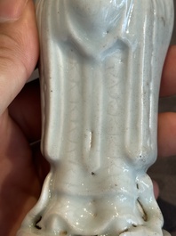 A pair of Chinese white-glazed figures and two Dehua blanc de Chine figures, Dehua 德化 and Xuande mark, 18th C. and later