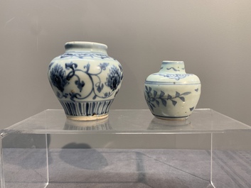 Two Chinese blue and white bowls, two jarlets and two ewers, Ming