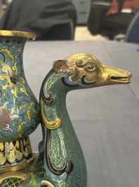 A pair of Chinese cloisonn&eacute; duck-form vases, 19/20th C.