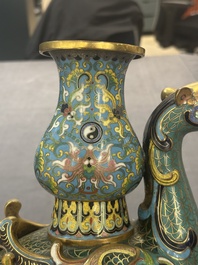 A pair of Chinese cloisonn&eacute; duck-form vases, 19/20th C.