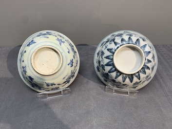 Two Chinese blue and white bowls, two jarlets and two ewers, Ming