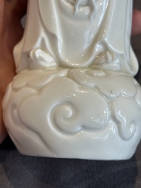 A pair of Chinese white-glazed figures and two Dehua blanc de Chine figures, Dehua 德化 and Xuande mark, 18th C. and later