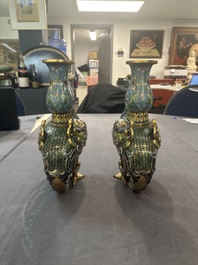 A pair of Chinese cloisonn&eacute; duck-form vases, 19/20th C.