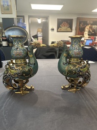 A pair of Chinese cloisonn&eacute; duck-form vases, 19/20th C.