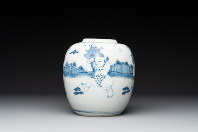 A Chinese blue and white 'playing boys' jar, 18th C.