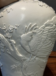 A Chinese white-glazed biscuit 'meiping' vase, signed Wang Bingrong 王炳榮, 19/20th C.