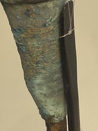 Three bronze Khmer palanquin hooks, a bell and a dagger, Angkor Wat periode, Thailand, 12th C.