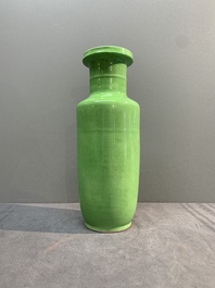 A Chinese lime-green-glazed rouleau vase, 19th C.