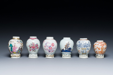 Six Chinese famille rose, Imari-style and iron-red-decorated tea caddies, Yongzheng/Qianlong