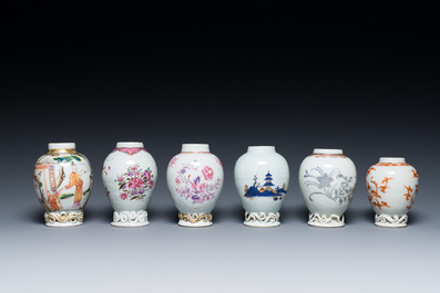 Six Chinese famille rose, Imari-style and iron-red-decorated tea caddies, Yongzheng/Qianlong