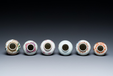 Six Chinese famille rose, Imari-style and iron-red-decorated tea caddies, Yongzheng/Qianlong