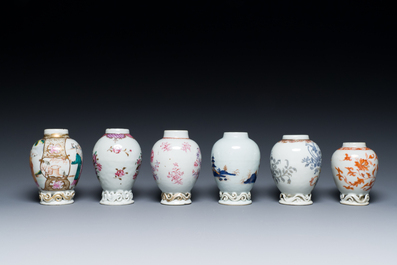 Six Chinese famille rose, Imari-style and iron-red-decorated tea caddies, Yongzheng/Qianlong