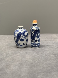 Two Chinese blue and white 'dragon' snuff bottles, Chenghua and Qianlong mark, 19th C.