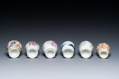Six Chinese famille rose, Imari-style and iron-red-decorated tea caddies, Yongzheng/Qianlong