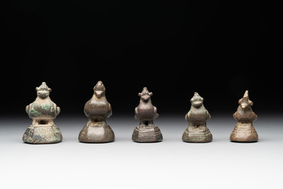 Ten Burmese bronze bird-form opium weights, 18/19th C.
