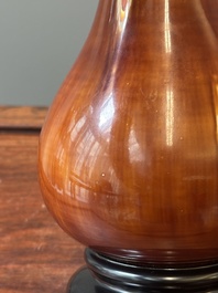 A pair of Chinese Fuzhou or Foochow lacquer 'bamboo' vases, 19/20th C.
