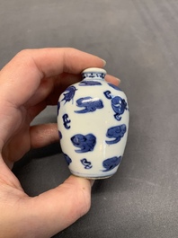 Two Chinese blue and white 'dragon' snuff bottles, Chenghua and Qianlong mark, 19th C.