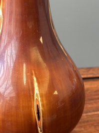 A pair of Chinese Fuzhou or Foochow lacquer 'bamboo' vases, 19/20th C.