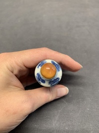 Two Chinese blue and white 'dragon' snuff bottles, Chenghua and Qianlong mark, 19th C.