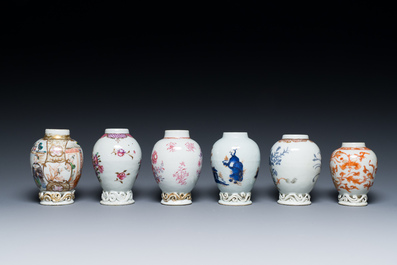 Six Chinese famille rose, Imari-style and iron-red-decorated tea caddies, Yongzheng/Qianlong