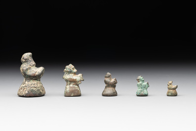 Ten Burmese bronze bird-form opium weights, 18/19th C.