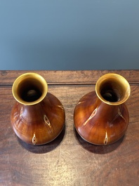 A pair of Chinese Fuzhou or Foochow lacquer 'bamboo' vases, 19/20th C.