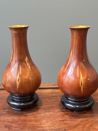 A pair of Chinese Fuzhou or Foochow lacquer 'bamboo' vases, 19/20th C.