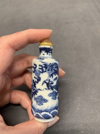 Two Chinese blue and white 'dragon' snuff bottles, Chenghua and Qianlong mark, 19th C.