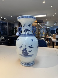 A Chinese blue, white and copper-red 'deer and pine tree' vase, Qianlong