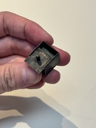 A rare and small Chinese white jade 'tortoise' seal with an original seal-form bronze box, Changsha Taishou 長沙太守 and Feng Gao 封告 mark, Song or ealier