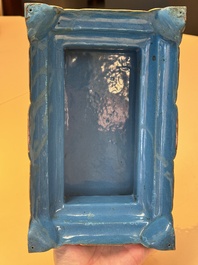 A Chinese lapis lazuli and cloisonn&eacute; elephant on stand, 19/20th C.