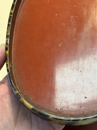 A fine and rare Chinese tortoiseshell-veneered and red-lacquered oval box and cover, signed Wang Wenzhi 王文治, Qianlong mark and of the period