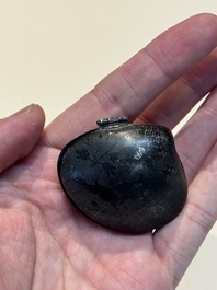 A small Chinese silver clam-shaped box with animals design, Tang/Song