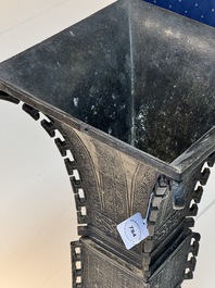 A Chinese bronze 'zun' vase with taotie design, Ming